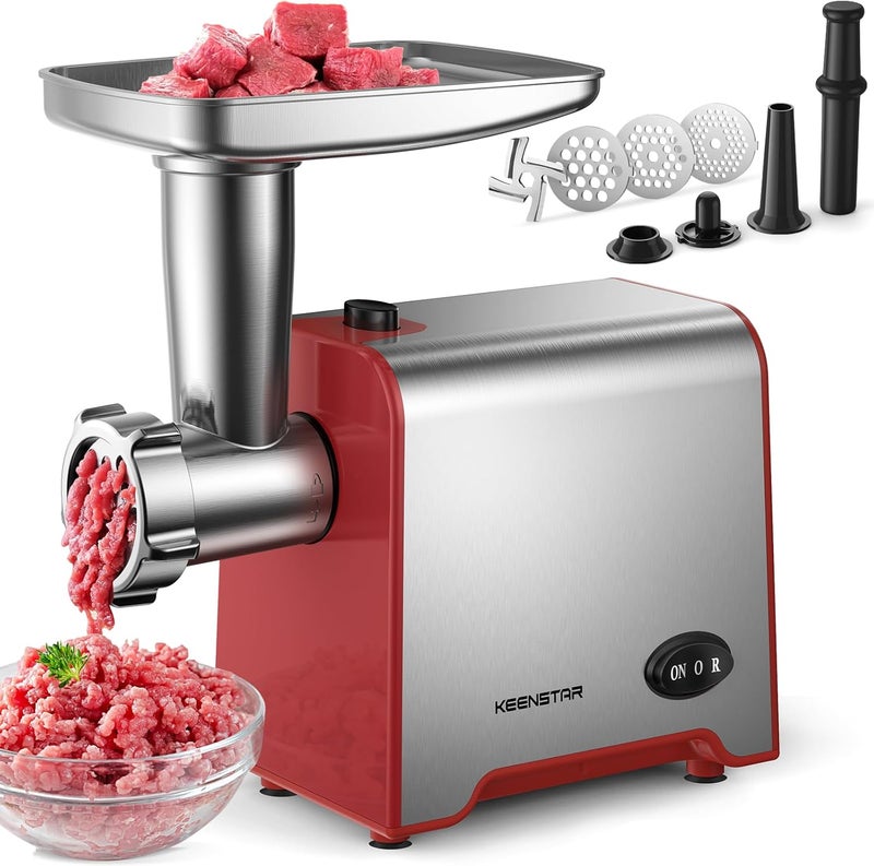KEENSTAR Electric Meat Grinder, Sausage Stuffer Maker 450W Food Grinder with Blade & 3 Plates, Sausage Stuffer Tubes & Kubbe Kit, Stainless Steel Meat Mincer Machine for Home Kitchen Use (Red) - Image 1